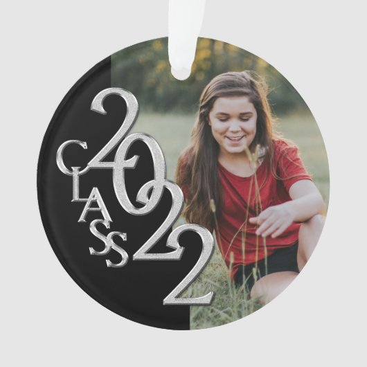 Abschluss Class 2022 Foto Black Silver Ornament (Vorderseite)