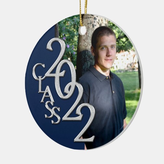 Abschluss Class 2022 Foto Blue Silver Keramik oder Keramik Ornament (Links)