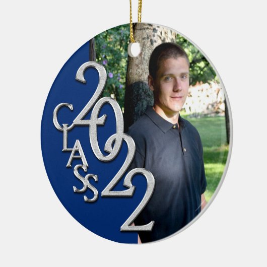 Abschluss Class 2022 Foto Blue Silver Keramik Ornament (Links)