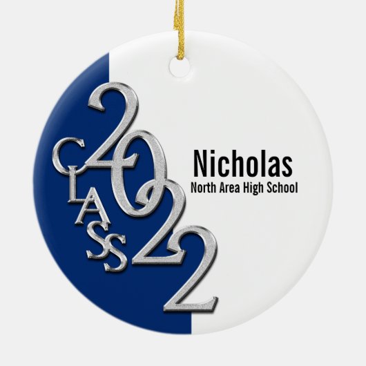 Abschluss Class 2022 Foto Blue Silver Keramik Ornament (Hinten)