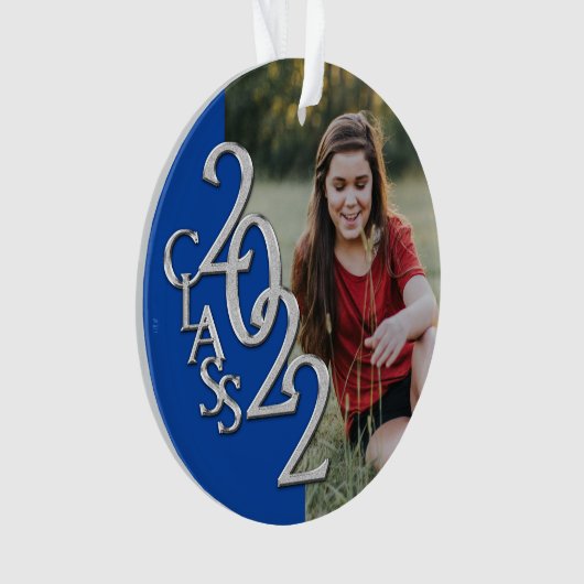 Abschluss Class 2022 Foto Blue Silver Ornament (Vorderseite)