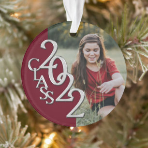 Abschluss Class 2022 Foto Burgundy Silver Ornament
