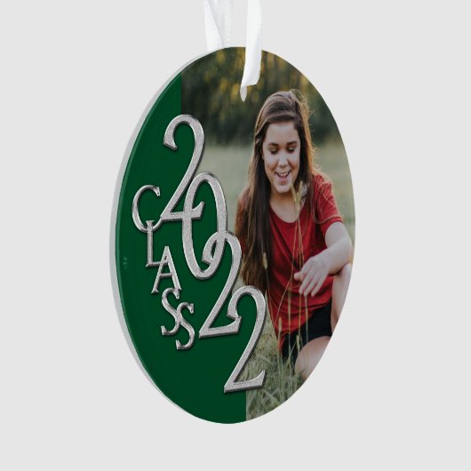 Abschluss Class 2022 Foto Grünes Silber Ornament (Vorderseite)