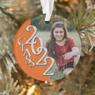 Abschluss Class 2022 Foto Orange Silver Ornament