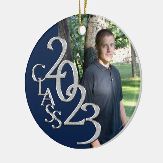 Abschluss Class 2023 Foto Blau und Silber Keramik Ornament (Links)
