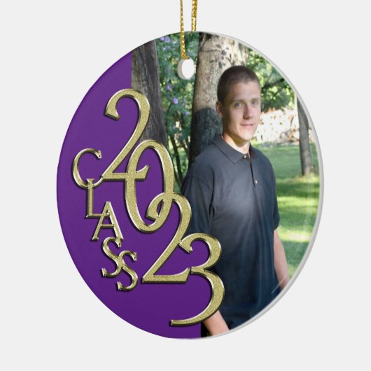 Abschluss Class 2023 Foto Lila mit Gold Keramik Ornament (Links)