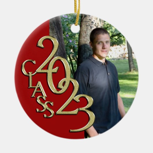 Abschluss Class 2023 Foto rot mit Gold Keramik Ornament (Vorne)