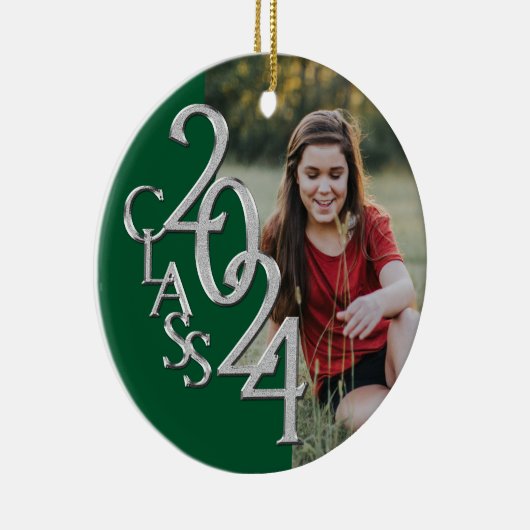Abschluss Class 2024 Foto Grünes Silber Keramik Ornament (Rechts)