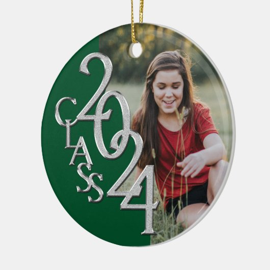 Abschluss Class 2024 Foto Grünes Silber Keramik Ornament (Links)