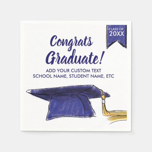 Abschluss Class 20XX Glückwunsch Blue Grad Cap Serviette (Vorderseite)