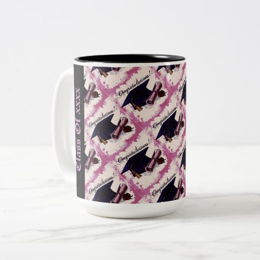 Abschluss Class Cap & Diploma Rosa Tasse (Vorderseite Links)