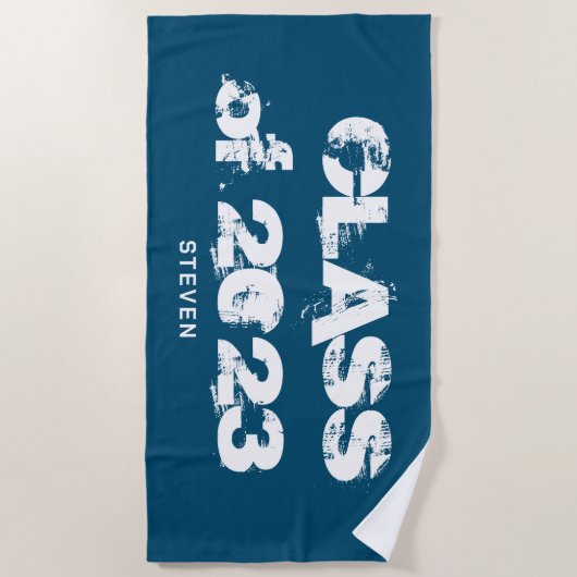 Abschluss Class Grunge Typografie Blue Monogram Strandtuch (Vorderseite)