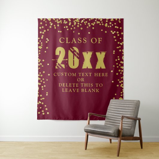 Abschluss CLASS JAHR Maroon Gold Confetti Custom Wandteppich (Beispiel)