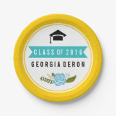 Abschluss Class of 2016 Gelbe Aqua Moderne Blumenw Pappteller (Vorderseite)