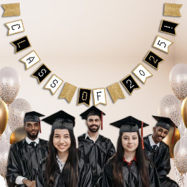 Abschluss Class of Schwarz-weiß & Gold Glitzer Wimpelkette