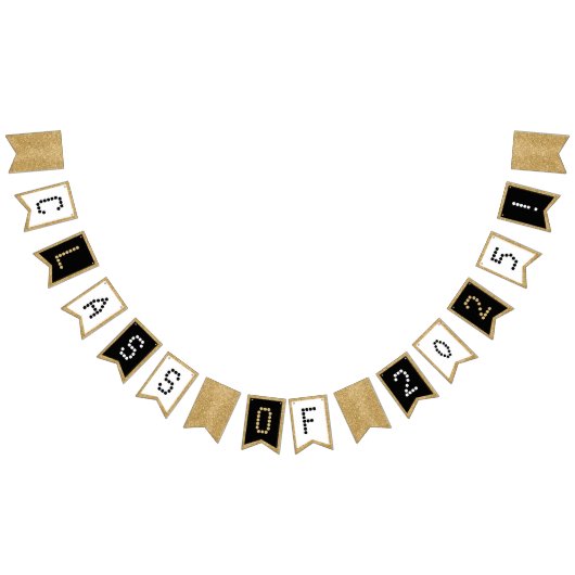 Abschluss Class of Schwarz-weiß & Gold Glitzer Wimpelkette (Alle)