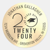 Abschluss Class Year Black Gold Rücksendeadresse Runder Aufkleber (Vorderseite)