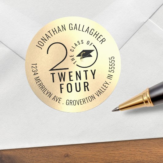 Abschluss Class Year Black Gold Rücksendeadresse Runder Aufkleber