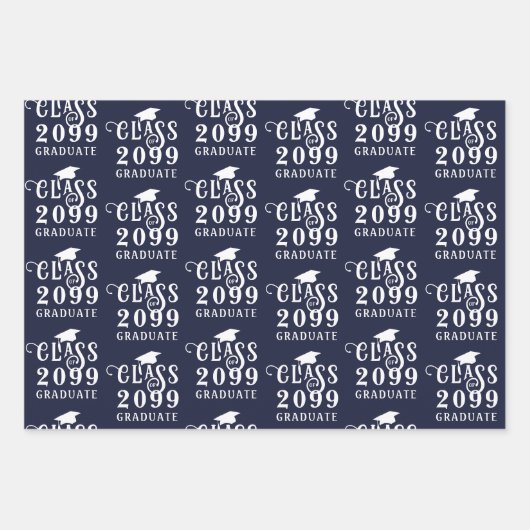 Abschluss Class Year Navy Blue White Cap Diploma Geschenkpapier Set (Vorderseite)