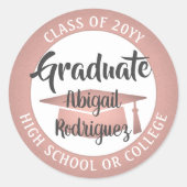 Abschluss Class Year Pink Rose Gold Black Modern Runder Aufkleber (Vorderseite)