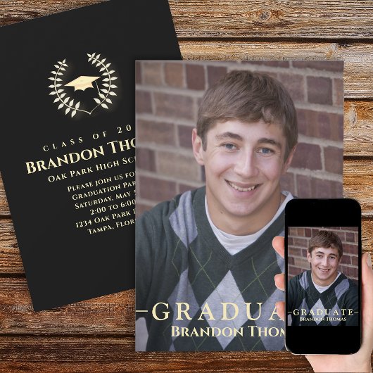 Abschluss Classic Foto Laureate Laurel Gold Einladung