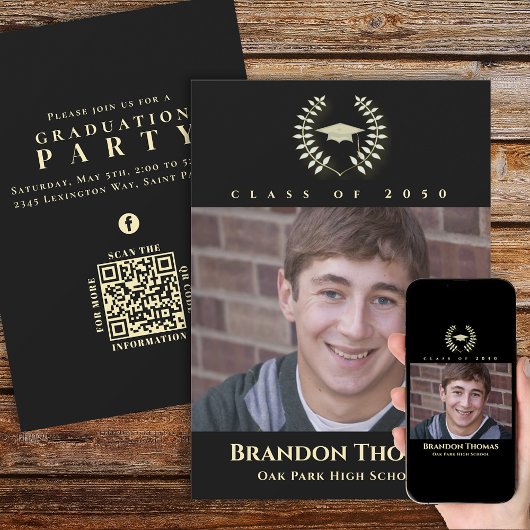 Abschluss Classic Foto Laureate Laurel Gold Einladung