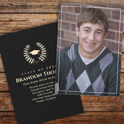 Abschluss Classic Foto Laureate Laurel Gold Einladung