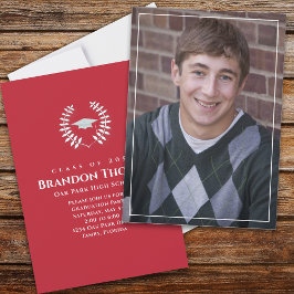 Abschluss Classic Foto Laureate Laurel Red Einladung