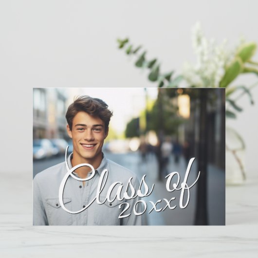 Abschluss Classy Script Announcement Party Einladung (Stehend Vorderseite)