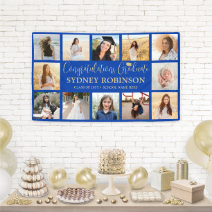 Abschluss-Collage in königlichem Blau und Gold Banner