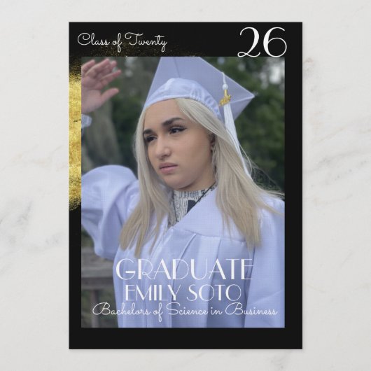 Abschluss-Collage-Script Gold Foto 2026 Einladung (Vorderseite)