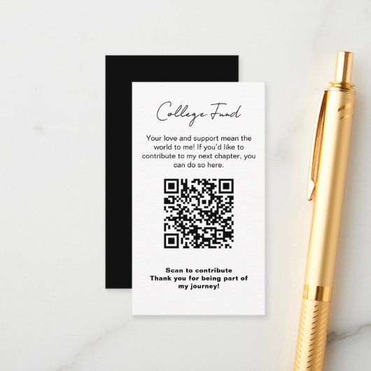 Abschluss College Fonds QR Code Minimalistisch Mod Begleitkarte (Vorderseite/Rückseite Beispiel)