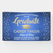 Abschluss Confetti Brushed Blue Gold und White Banner (Horizontal)