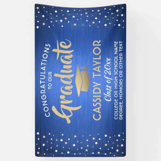 Abschluss Confetti Brushed Blue Gold und White Banner (Vertikal)