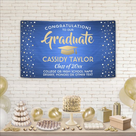 Abschluss Confetti Brushed Blue Gold und White Banner