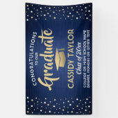 Abschluss Confetti Brushed Navy Blue Gold & White Banner (Vertikal)