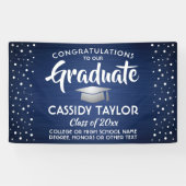 Abschluss Confetti Brushed Navy Blue White Silver Banner (Horizontal)
