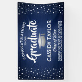 Abschluss Confetti Brushed Navy Blue White Silver Banner (Vertikal)