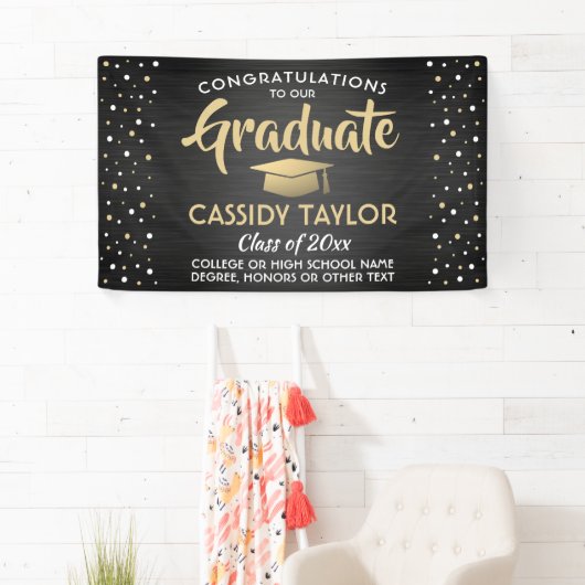 Abschluss Confetti gebürstetes Schwarzes Gold und Banner (Insitu)