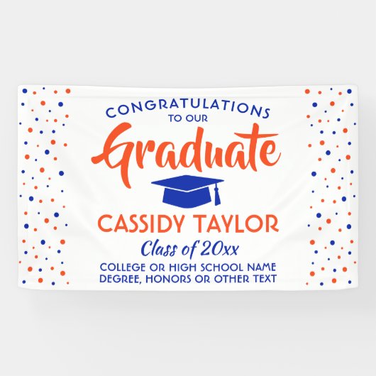 Abschluss Confetti Moderne Orange Blau und Weiß Banner (Horizontal)