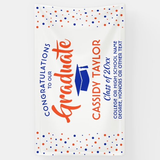 Abschluss Confetti Moderne Orange Blau und Weiß Banner (Vertikal)