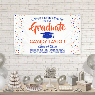 Abschluss Confetti Moderne Orange Blau und Weiß Banner
