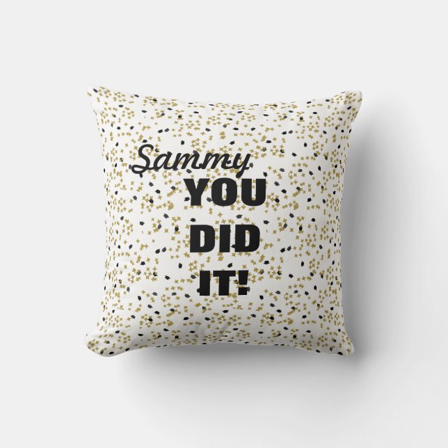 Abschluss Confetti Pillow Black und Gold Kissen (Vorderseite)