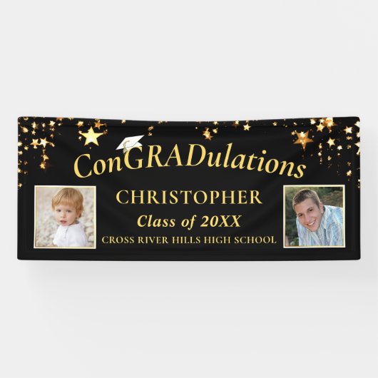 Abschluss ConGRADulationen Foto Black Gold Stars Banner (Horizontal)