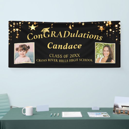 Abschluss ConGRADulationen Foto Gold Stars Schwarz Banner (Messe)