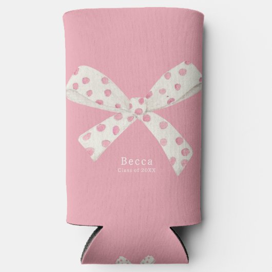 Abschluss Coquette White & Pink Bow Personalisiert Selters Dosenkühler (Vorderseite)