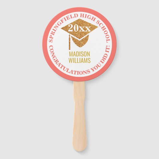 Abschluss Coral Pink Gold Foto Herzlichen Glückwun Fächer (Vorderseite)