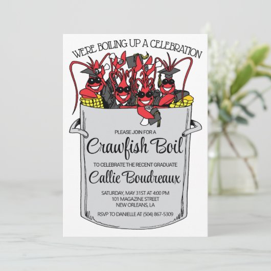 Abschluss Crawfish Boil Einladung (Stehend Vorderseite)