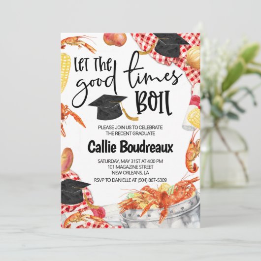 Abschluss Crawfish Boil Einladung (Stehend Vorderseite)