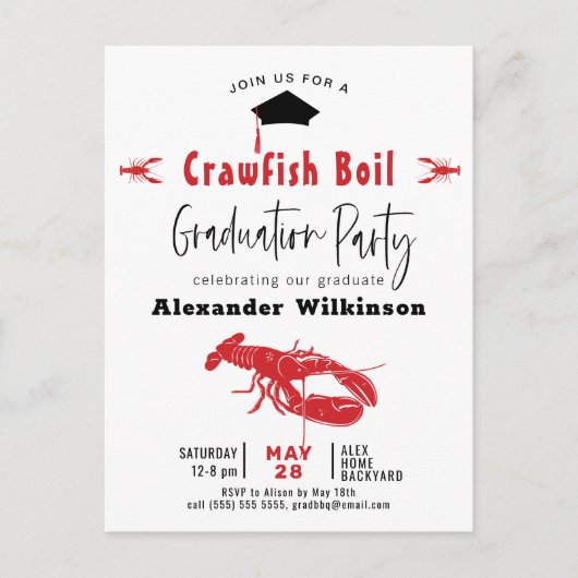 Abschluss Crawfish GRILLEN Party Einladung Postkarte (Vorderseite)